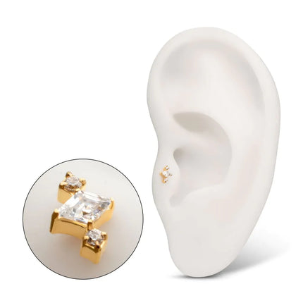 Invictus 24KT Gold PVD Titanium Threadless 3-Cluster Top