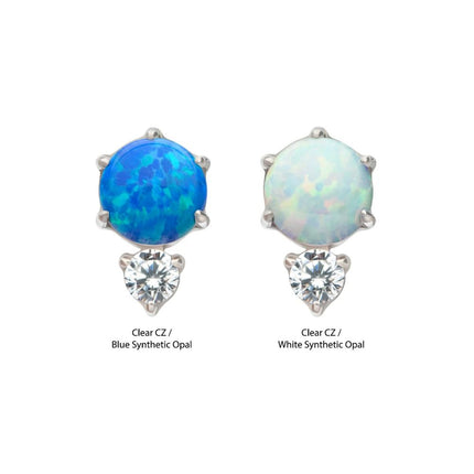 Invictus Threadless Prong Set Double Round Gem and Synthetic Opal Top