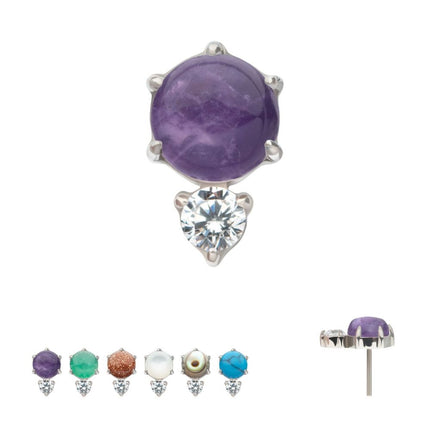 Invictus Threadless Prong Set Double Round Gem and Natural Stone Top