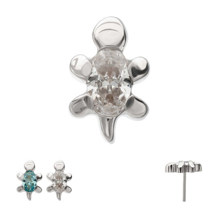 Invictus Titanium Threadless Low Profile 3D Sea Turtle Top with Prong Set Oval Gem