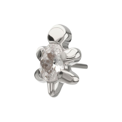 Invictus Titanium Threadless Low Profile 3D Sea Turtle Top with Prong Set Oval Gem