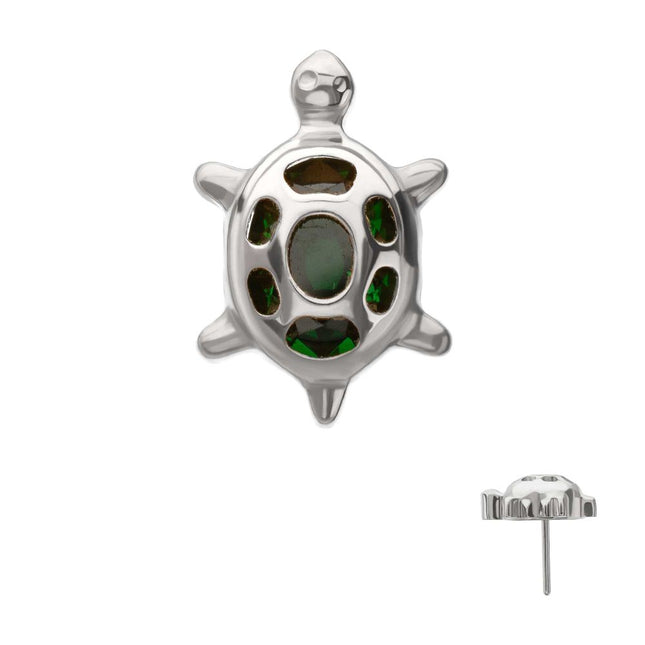 Invictus Titanium Threadless Low Profile Cut Out Back Land Turtle Top with Emerald CZ Gem