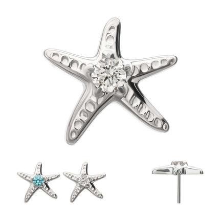 Invictus Titanium Threadless Low Profile 3D Starfish Top with Prong Set Gem