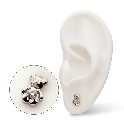 Invictus Titanium Threadless Prong Set Gem Teddy Bear Top