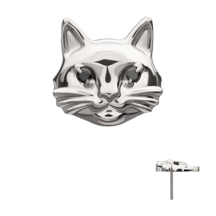 Invictus Titanium Threadless Midnight Cat Top with Prong Set Black Gem Eyes