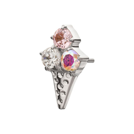 Invictus Titanium Threadless Prong Set Multi-Gem Ice Cream with Cone Top