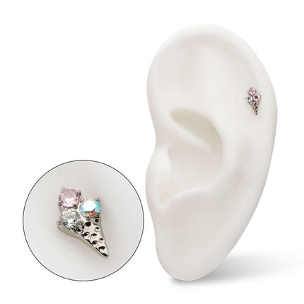 Invictus Titanium Threadless Prong Set Multi-Gem Ice Cream with Cone Top