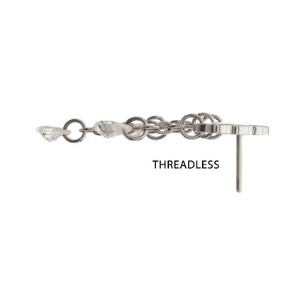 Invictus Titanium Threadless Cloud Top with Triple Floating CZ Dangle
