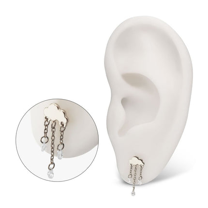 Invictus Titanium Threadless Cloud Top with Triple Floating CZ Dangle