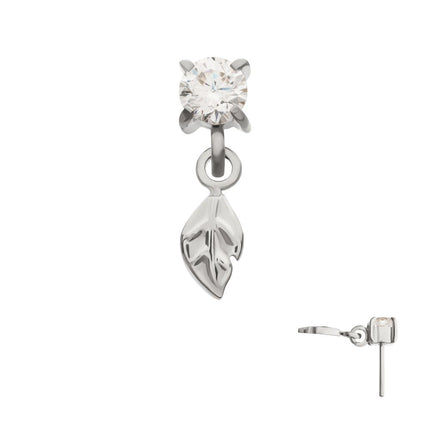 Invictus Titanium Threadless 4-Prong Set Gem Top with Leaf Dangle