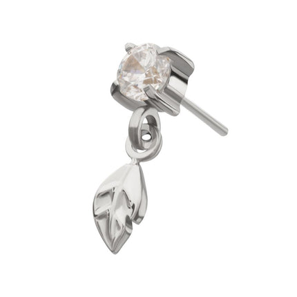 Invictus Titanium Threadless 4-Prong Set Gem Top with Leaf Dangle
