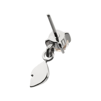 Invictus Titanium Threadless 4-Prong Set Gem Top with Leaf Dangle