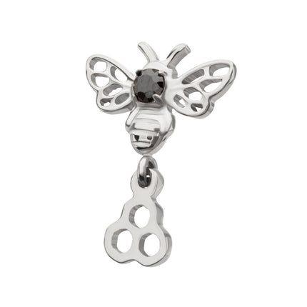 Invictus Titanium Threadless Prong Set Black Gem Bee Top with Honeycomb Dangle
