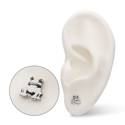 Invictus Titanium Threadless Prong Set Emerald Green Gem Frog Top