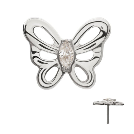 Invictus Titanium Threadless Prong Set Marquise Gem Cut Out Flutter Butterfly Top