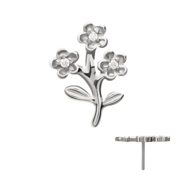 Invictus Titanium Threadless Prong Set Gem Triple Flower & Stem Top