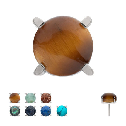 Invictus Titanium Threadless 4-Prong Round Natural Stone Top