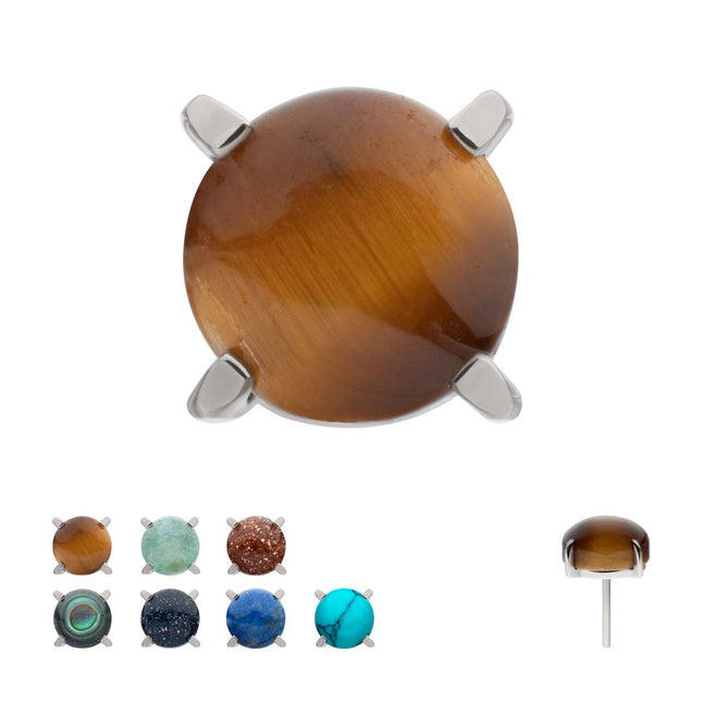 Invictus Titanium Threadless 4-Prong Round Natural Stone Top