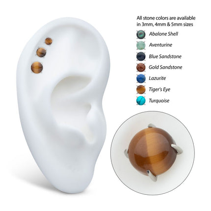 Invictus Titanium Threadless 4-Prong Round Natural Stone Top