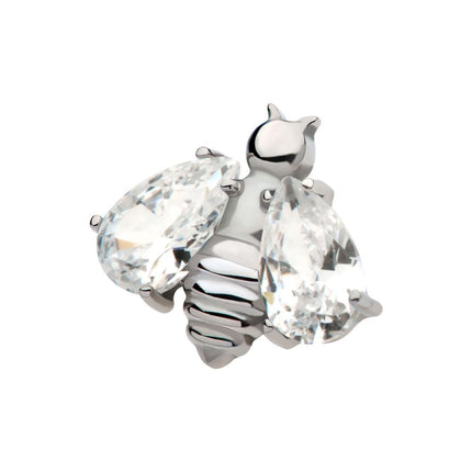 Invictus Titanium Threadless Bee with Prong Set Teardrop Shape CZ/Opal Wings Top