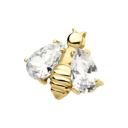 Invictus 24Kt Gold PVD Titanium Threadless Bee with Prong Set Teardrop Shape CZ Wings Top