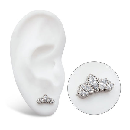 Invictus Titanium Threadless Round & Marquise CZ Cluster Fan Shape Top