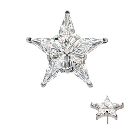 Invictus Titanium Threadless Star Top with 5 Prong Set Kite Shape Clear CZ
