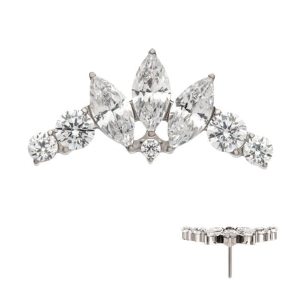 Invictus Titanium Threadless Crown Shape Top with Clustered Prong Set Round & Marquise CZ