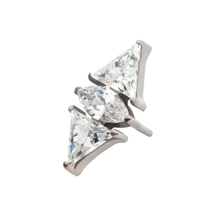 Invictus Titanium Threadless 3 Cluster Top with Prong Set Marquise & Triangle CZ