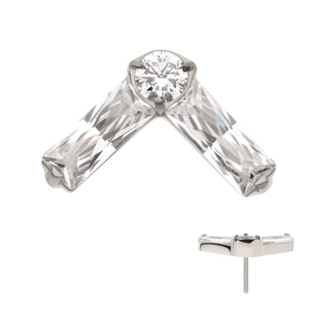 Invictus Titanium Threadless Prong Set Baguette & Round CZ Chevron Shape Top