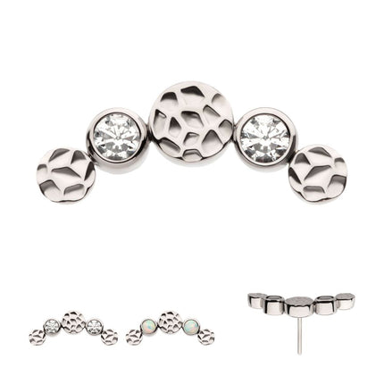Invictus Titanium Threadless Bezel Set CZ/Opal Hammered Cluster Top