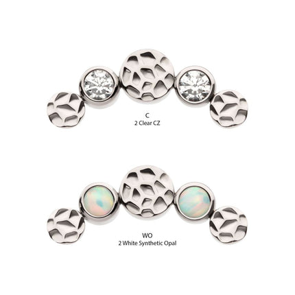 Invictus Titanium Threadless Bezel Set CZ/Opal Hammered Cluster Top