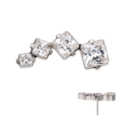Invictus Titanium Threadless Prong Set Princess Cut Gem Staggered 4-Cluster Top