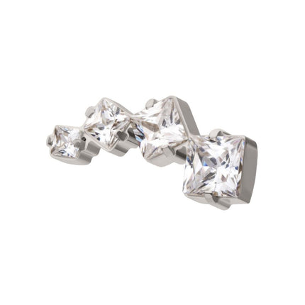 Invictus Titanium Threadless Prong Set Princess Cut Gem Staggered 4-Cluster Top