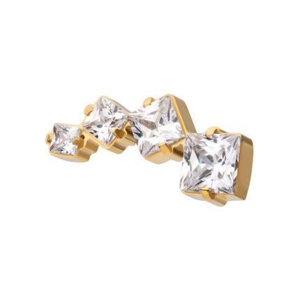 Invictus 24Kt Gold PVD Titanium Threadless Prong Set Princess Cut Gem Staggered 4-Cluster Top