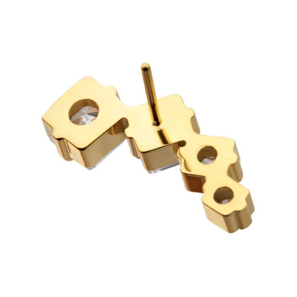 Invictus 24Kt Gold PVD Titanium Threadless Prong Set Princess Cut Gem Staggered 4-Cluster Top