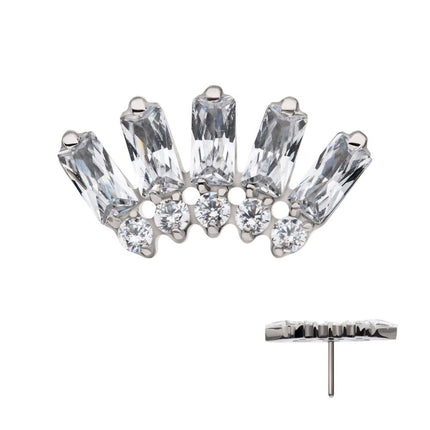 Invictus Titanium Threadless Prong Set Baguette & Round Gem Fan Shape 5-Cluster Top