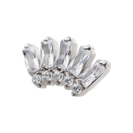 Invictus Titanium Threadless Prong Set Baguette & Round Gem Fan Shape 5-Cluster Top