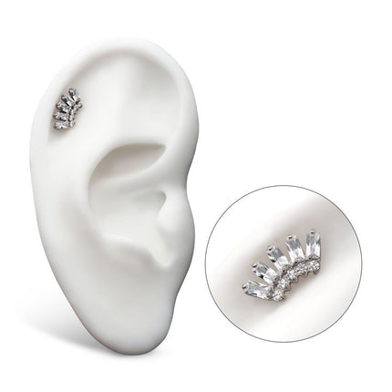 Invictus Titanium Threadless Prong Set Baguette & Round Gem Fan Shape 5-Cluster Top