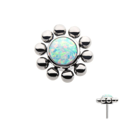 Invictus Titanium Threadless with 11 Beads & 1 Bezel Set  Synthetic Opal Disc Top