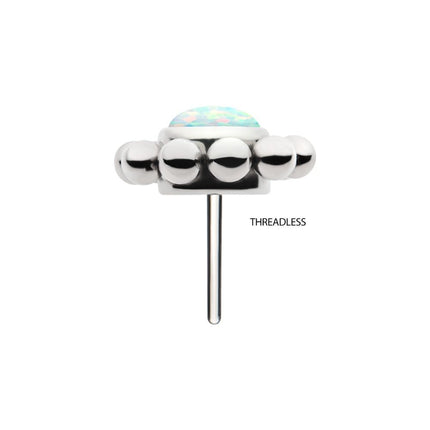 Invictus Titanium Threadless with 11 Beads & 1 Bezel Set  Synthetic Opal Disc Top