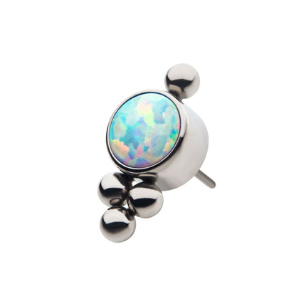 Invictus Titanium Threadless with 4 Beads and 1 Bezel Set Synthetic Opal Disc Top