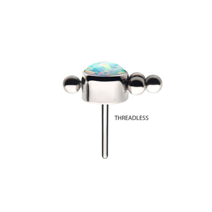 Invictus Titanium Threadless with 4 Beads and 1 Bezel Set Synthetic Opal Disc Top