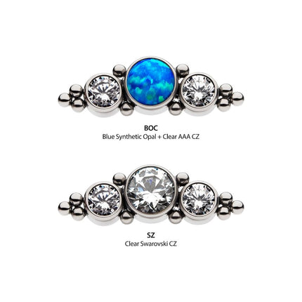 Invictus Titanium Threadless 3-Bezel Set Synthetic Opal/AAA Gem/Swarovski Zirconia & Beads Cluster Top
