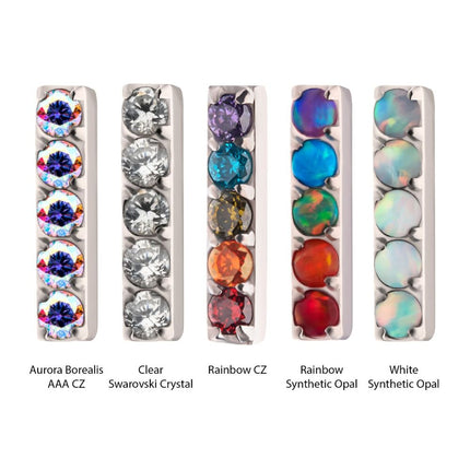 Invictus Titanium Threadless Prong Set Crystal/CZ/Opal 5-Cluster Bar Top