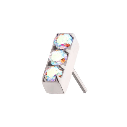 Invictus Titanium Threadless Prong Set Crystal/CZ/Opal 3-Cluster Bar Top