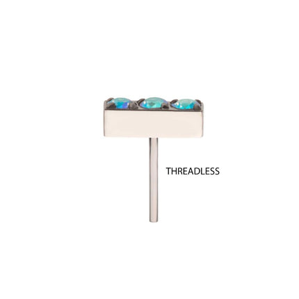 Invictus Titanium Threadless Prong Set Crystal/CZ/Opal 3-Cluster Bar Top