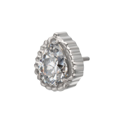 Invictus Titanium Threadless Beaded Edge Prong Set Teardrop CZ Gem Top