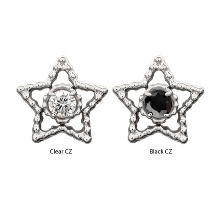 Invictus Titanium Threadless Milgrain Edge Star Top with Prong Set CZ Gem