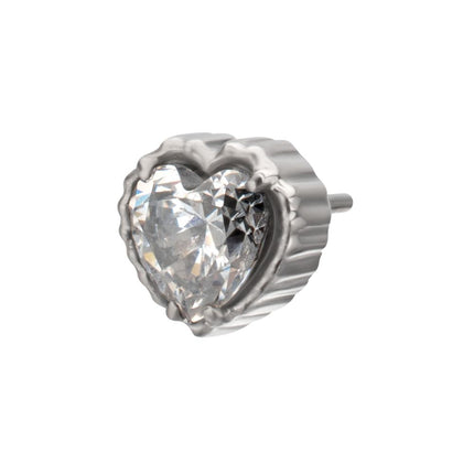 Invictus Titanium Threadless Beaded Edge Prong Set Heart CZ Gem Top